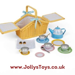 Tin Tea Set in a Picnic Basket